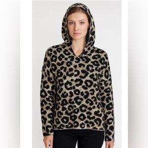 Aqua brand cheetah leopard print hooded fluffy sweater SZ XS over sized tan/Blk
